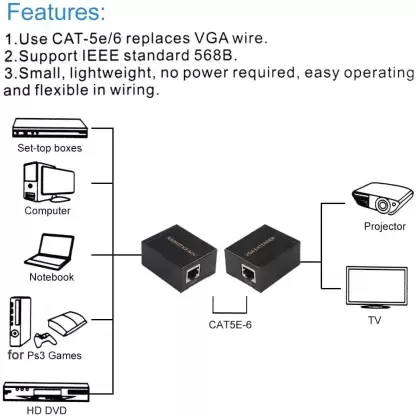 The Ultimate Strings - Converter and Components - VGA Extender Signal 60m,VGA Transmitter Receiver(DHV-EXT-0229) Media Streaming Device  (Black)